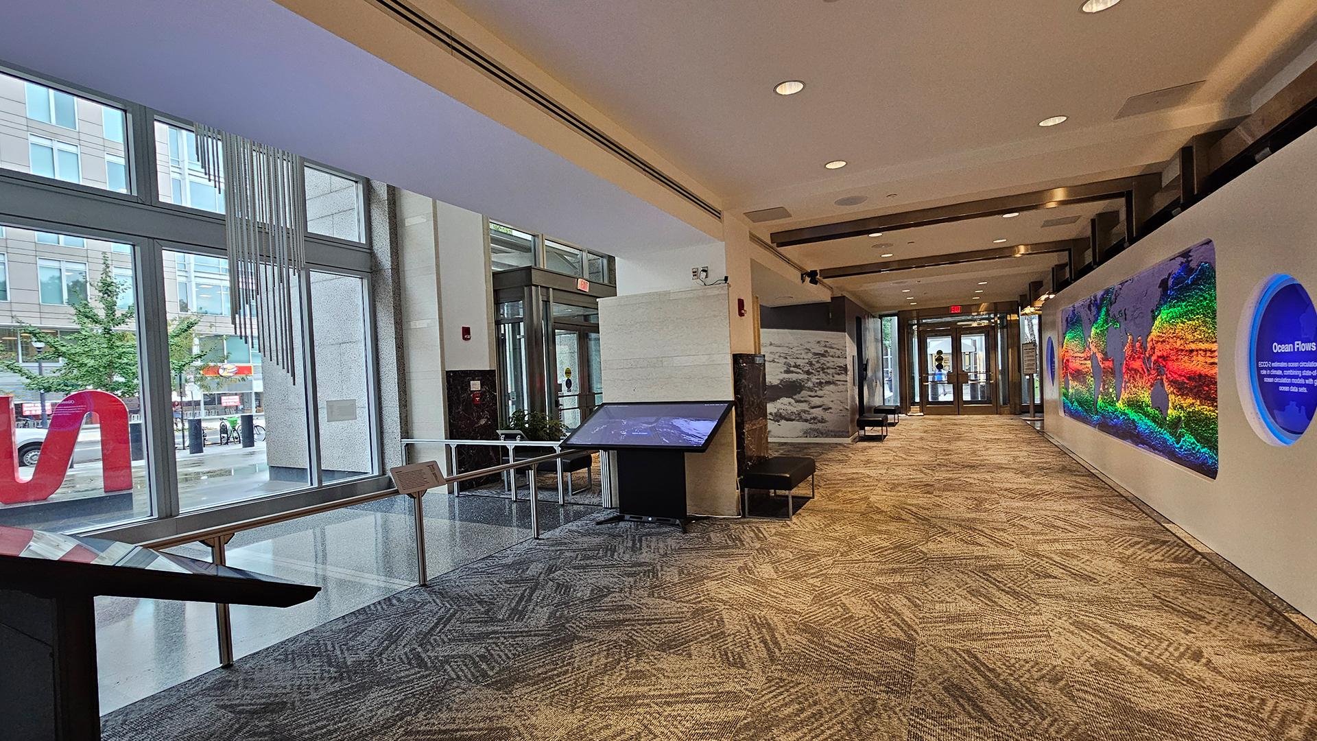The Earth Information Center exhibit at NASA Headquarters showing the main display area.